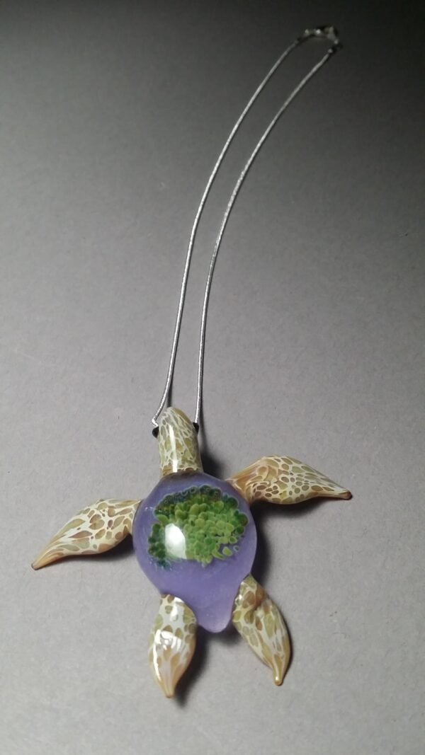 Sea Turtle Necklace Pendant with a Silver Chain or adjustable Cord Hand Blown Glass Jewelry Gift for Her