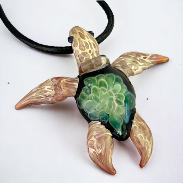 Exquisite Hawaiian Honu Sea Turtle: Handcrafted Glass Pendant with Coral Reef Inside the Shell - Image 2